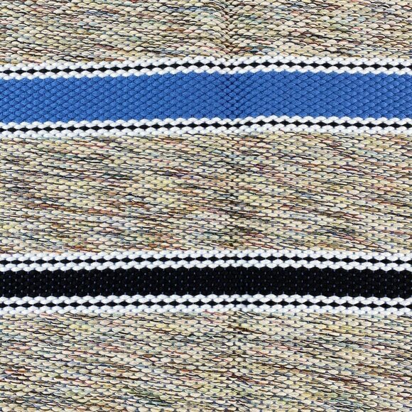 Hand Woven Throw Rug 36x24 Blue Black Stripe Chindi Rag Reversible‎ Fringe - Picture 2 of 7